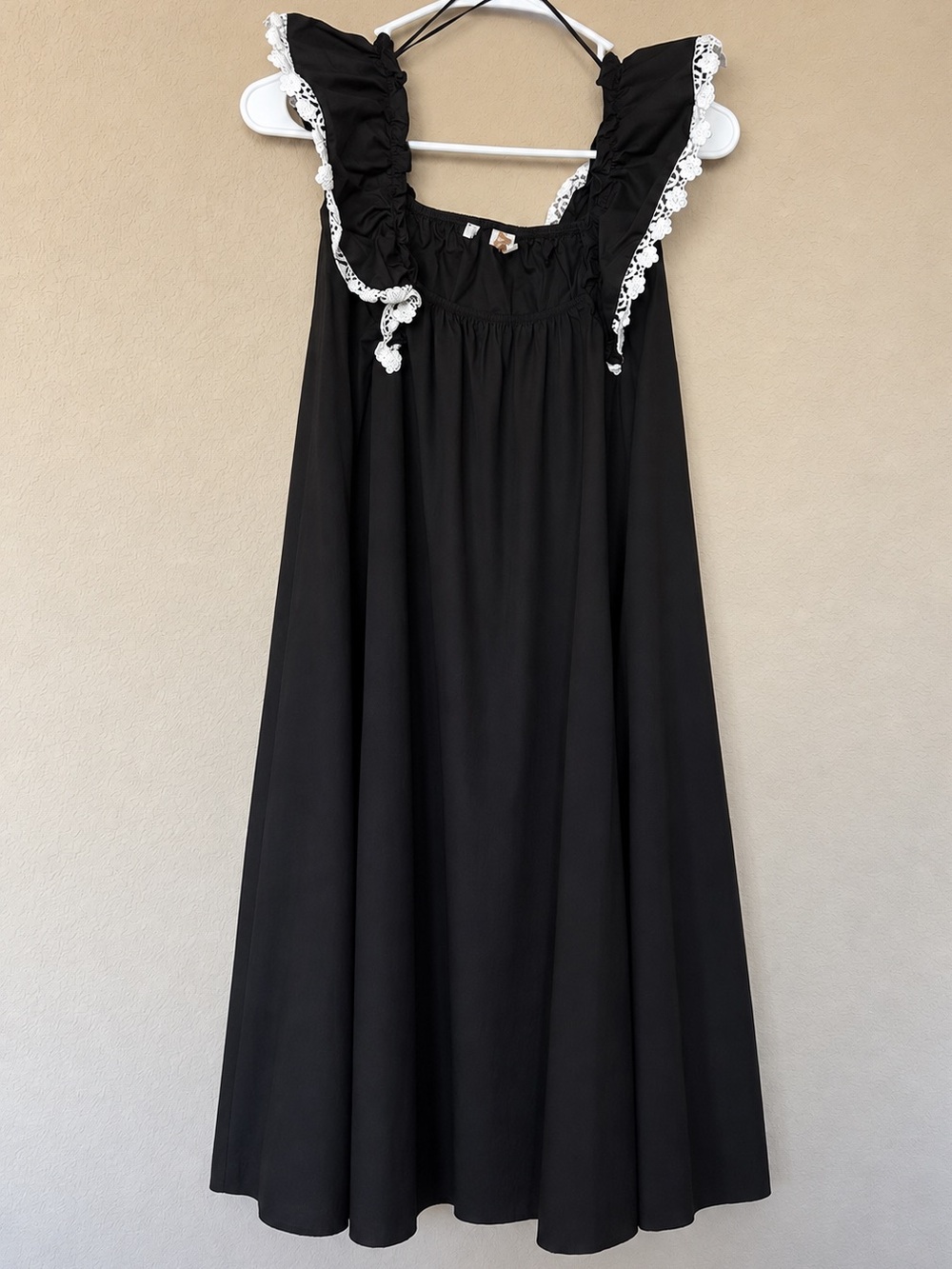 Marisa & Marie Black Ruffle Lace Trim Midi Dress Size L